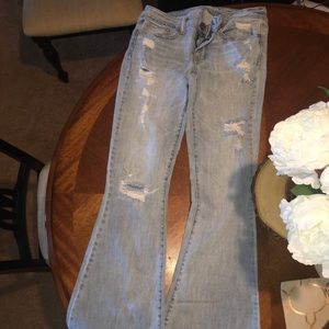 American Eagle light wash distressed flair leg